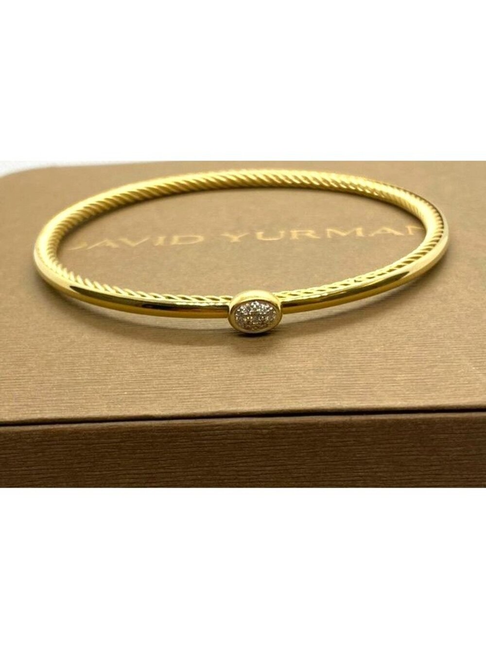 David Yurman Confetti Bangle Bracelet Diamond 18K Yellow Gold  7.5” 3mm Wide